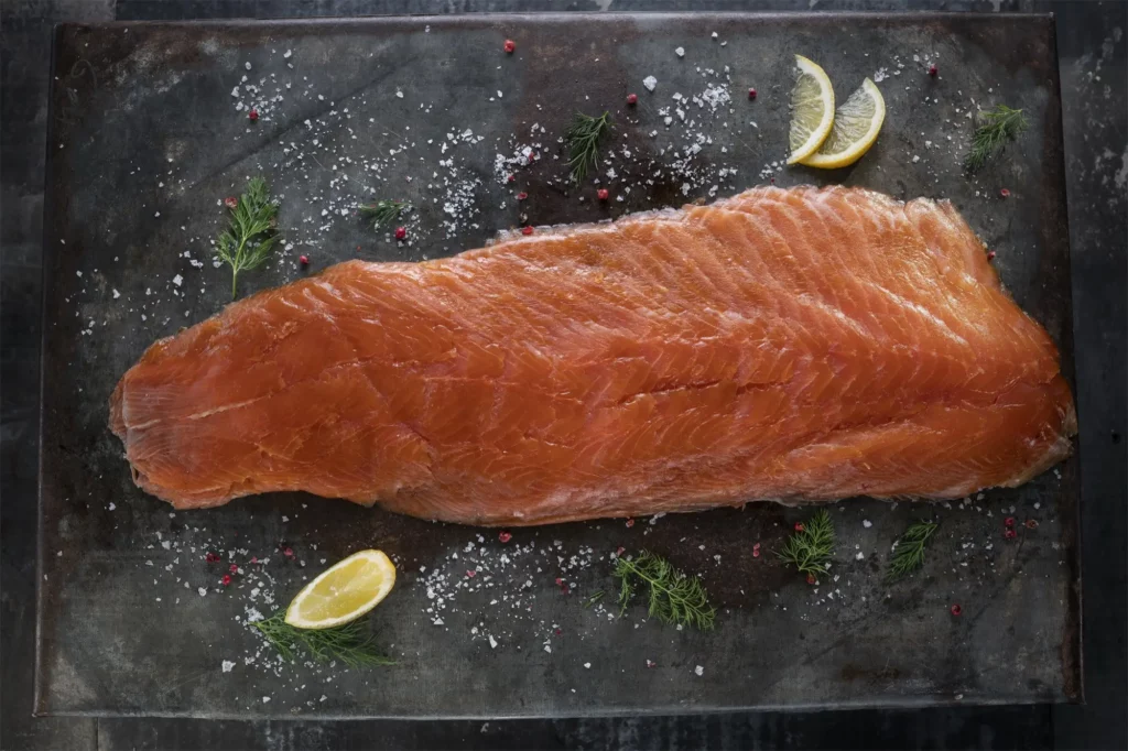A whole side of Wrights of Howth oak-smoked salmon