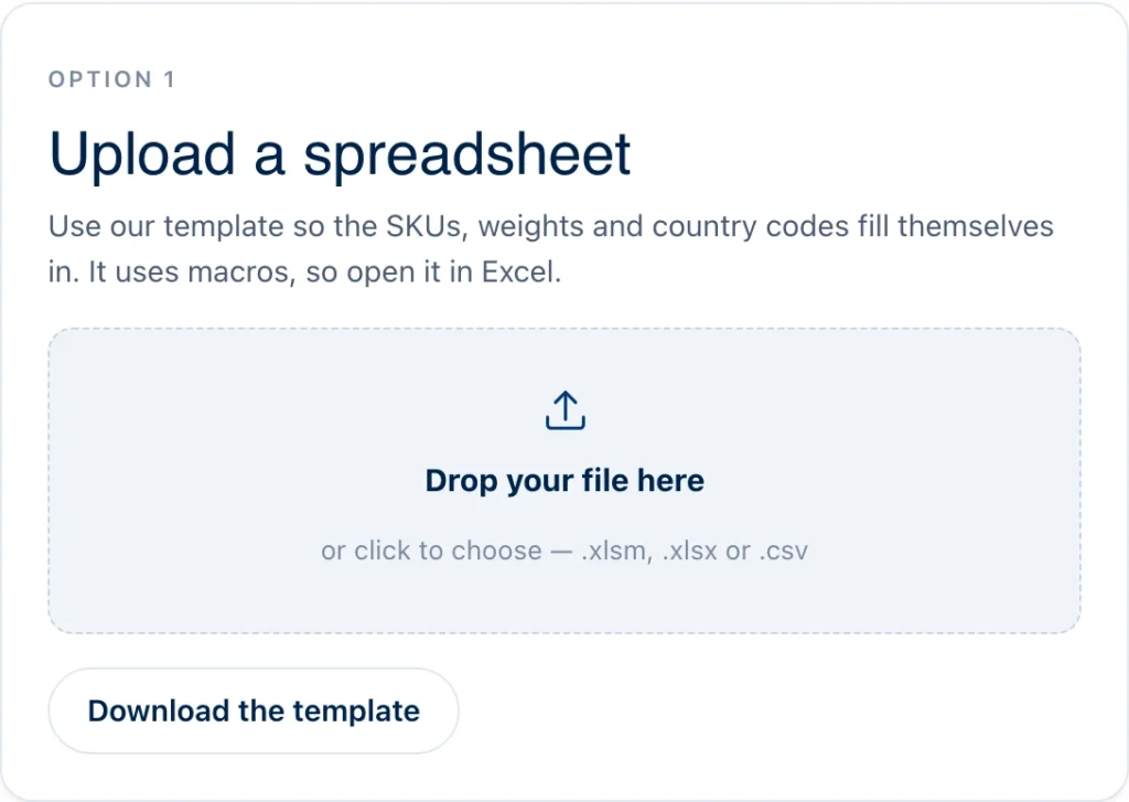 The corporate orders page in My Account showing the upload dropzone, template download button and the option to reopen a previous order set